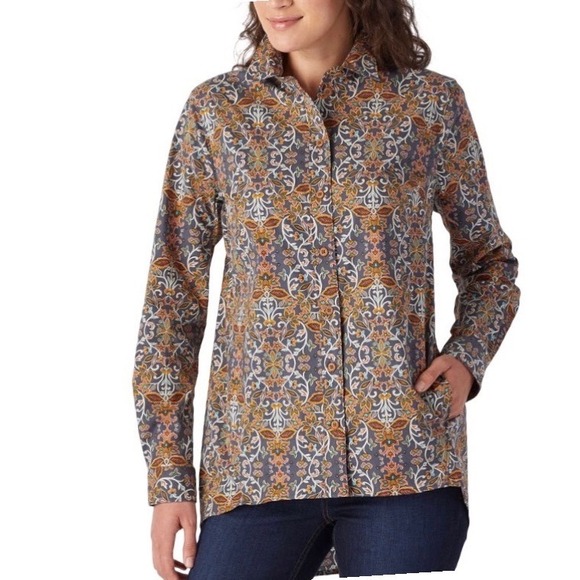 Duluth Trading Co Tops - DULUTH TRADING COMPANY Floral Cotton Poplin Modern Tunic Top BlouseSize L Artsy